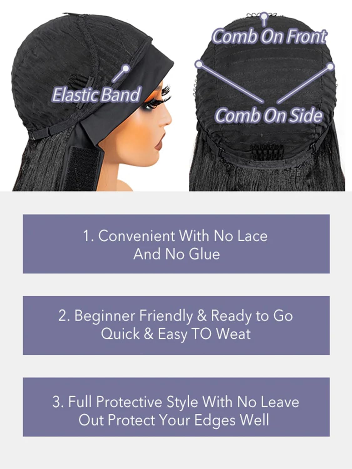 ORIGINAL QUEEN Kinky Straight Half Wig with Headband Human Hair No Lace Headband Wig Wear and Go Glueless Wigs Human Hair for Bl