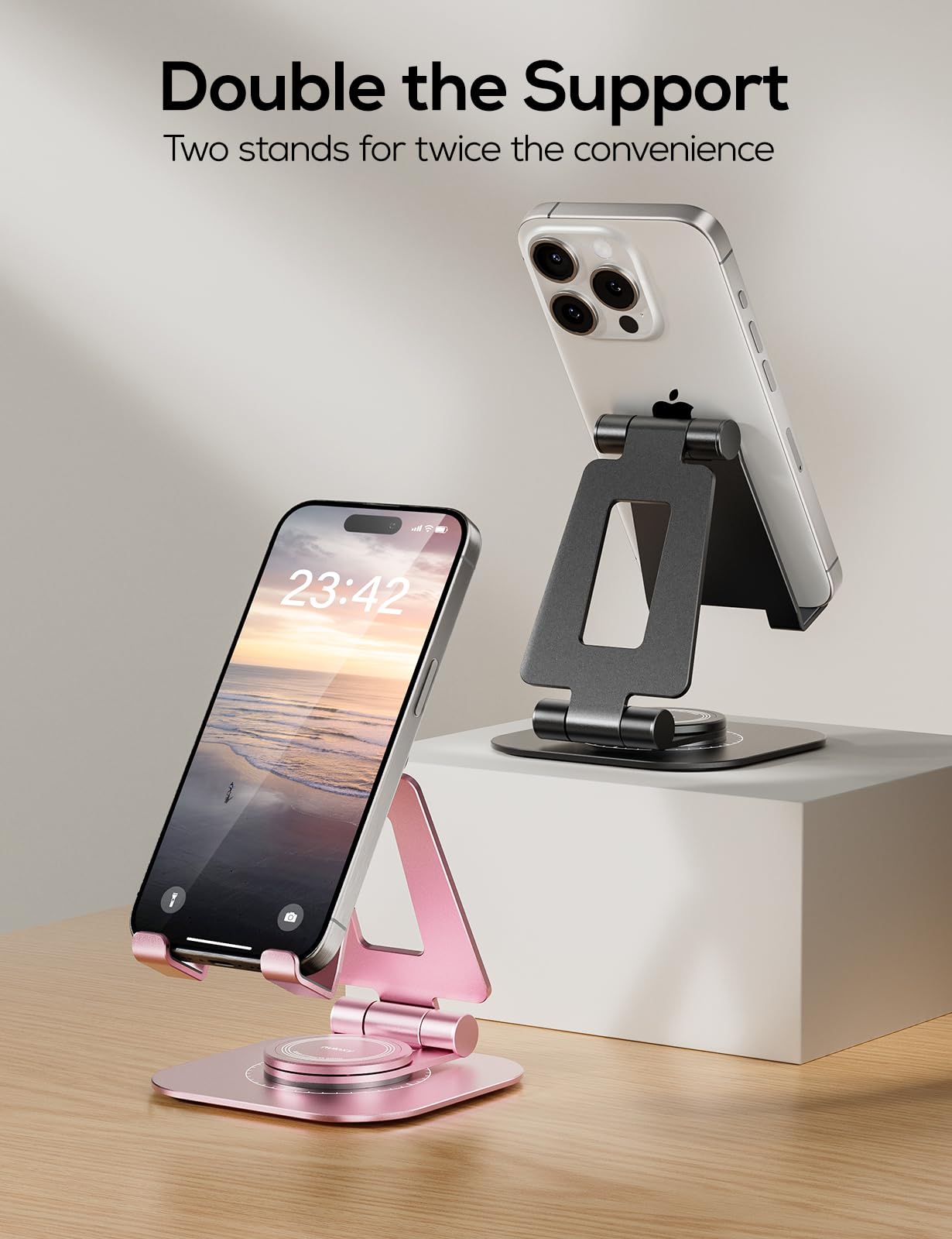 Nulaxy 2-Pack 360 Rotating Phone Stand, Fully Adjustable Foldable Phone Holder, Aluminum Desktop Cradle With Swivel Anti-Slip Ba