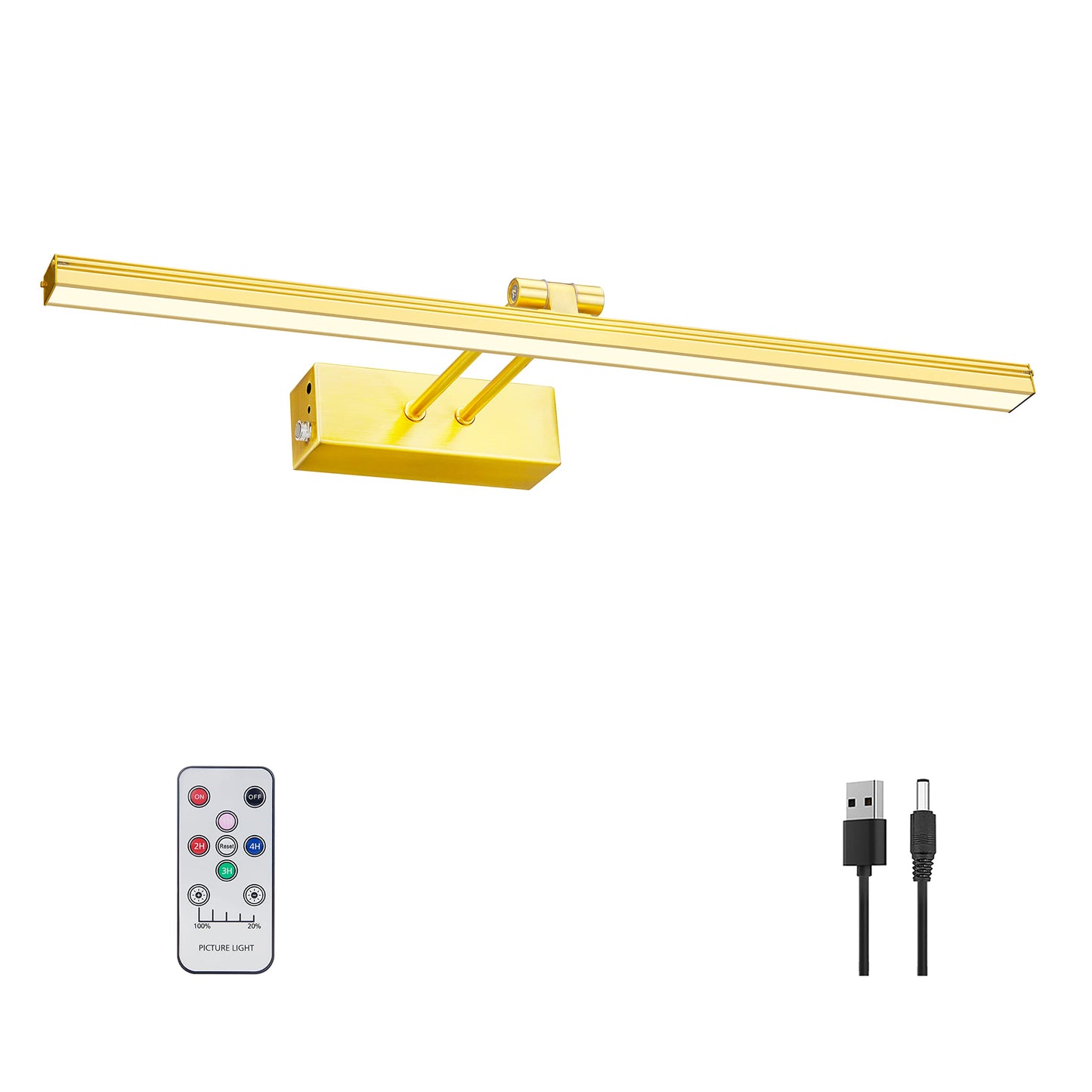 FUNCHDAY Picture Light, 20in Wireless Remote Art Light, Dimmable, Brass, Model FC70184