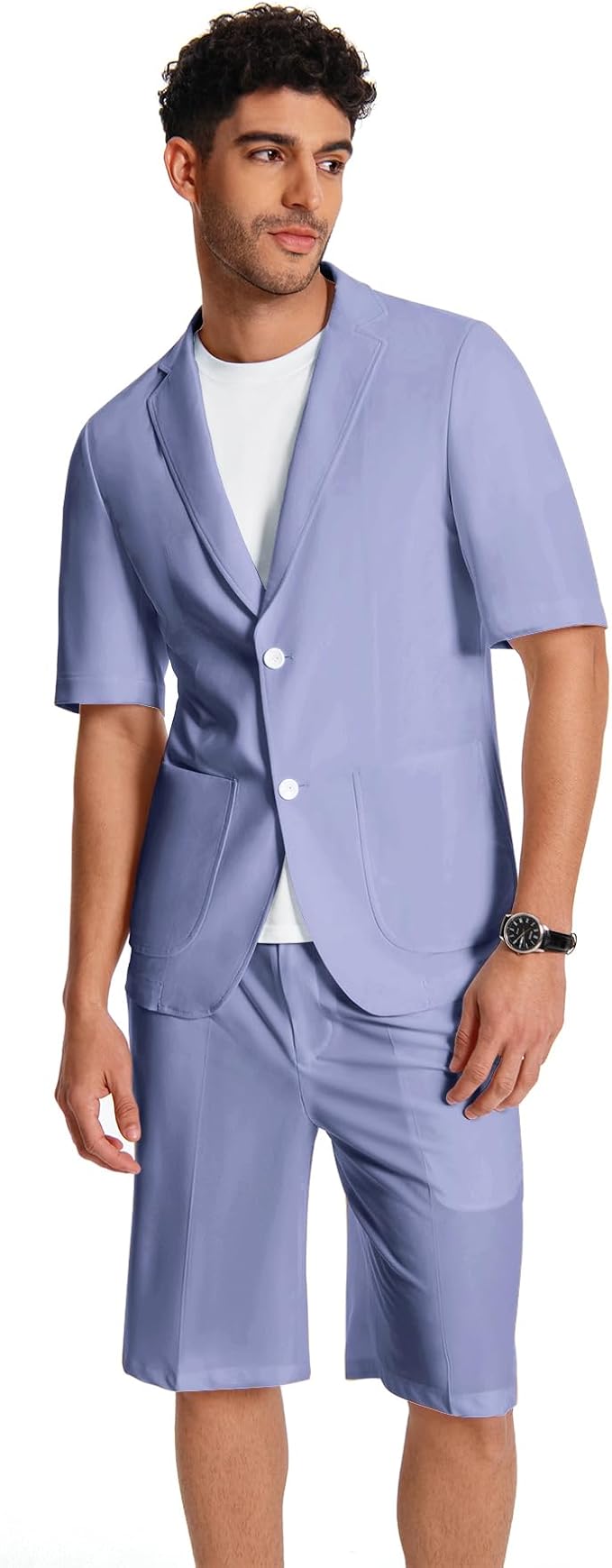 Cloudstyle Mens 2 Piece Top Shorts Matching Set Solid Button Up Summer Beach Casual Outfits