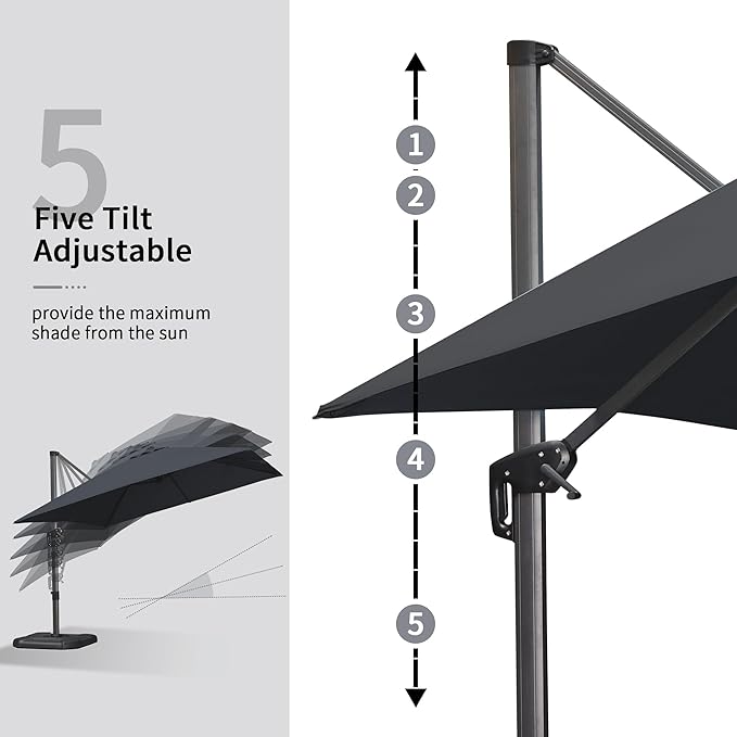 PURPLE LEAF 10 Feet Square Cantilever Umbrella Patio Umbrella with Base Outdoor Umbrella Aluminum Offset with 360-degree Rotation for Garden Deck Pool Patio Black