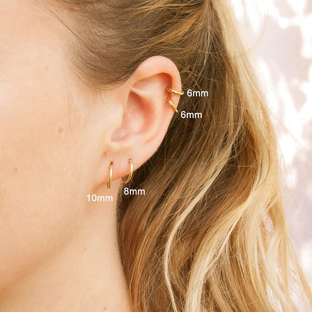 8MM Surgical Steel Hoop Earrings, Black Mens Hoop Earrings Hypoallergenic, 20G Hugging Earring for Women 316L Surgical Stainless