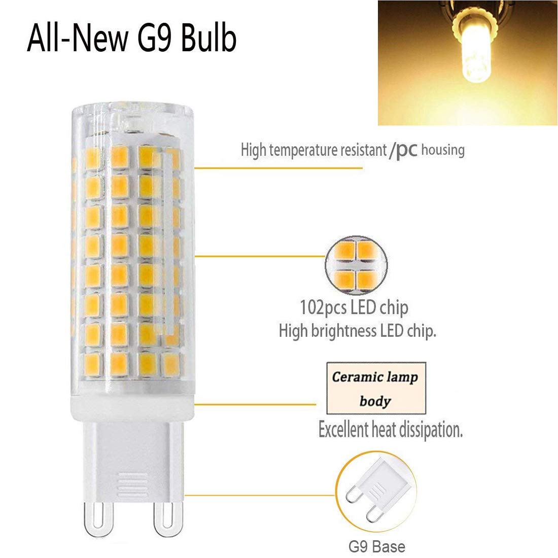 Syxkj G9 Dimmable Led Bulb, 7W Equivalent, 750Lm, Warm White, 4-Pack, Ceramic, Model Sg9102Ww