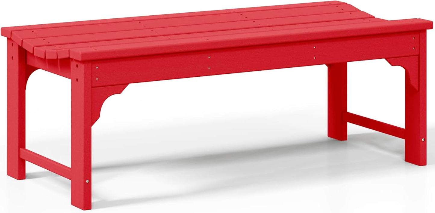 Outdoor Benches Weatherproof, All Weather Resistant Park Bench Poly Lumber Backless Garden Bench Seat for Entryway Front Porch, Red