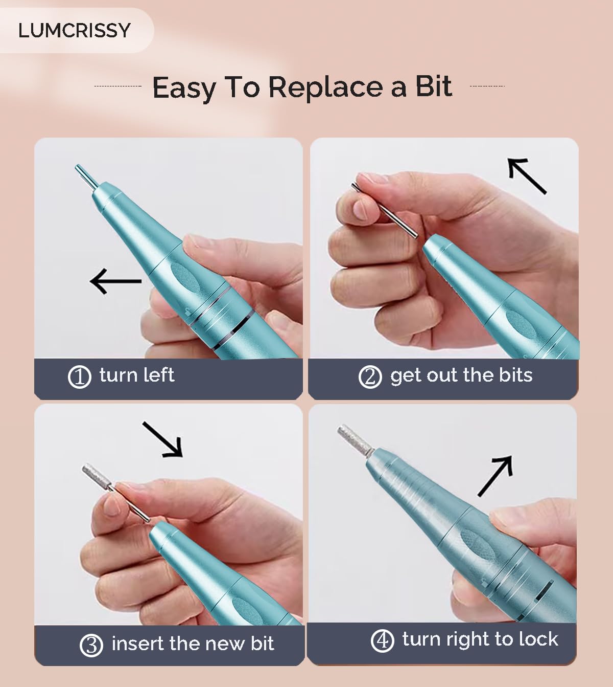 Lumcrissy 65W Nail Drill for Acrylic ,Pro High Tech Fast Removal Electric Nails Drill Kit ,Rechargeable Nail Drill Machine Profe