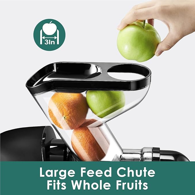 Fretta Juicer Machines, Cold Press Juicer, BPA Free Masticating Juicer Machines Vegetable and Fruit, 3-Inch Wide Feeding Chute, Easy to Clean,Quiet and Strong DC Power, 200W(Black)