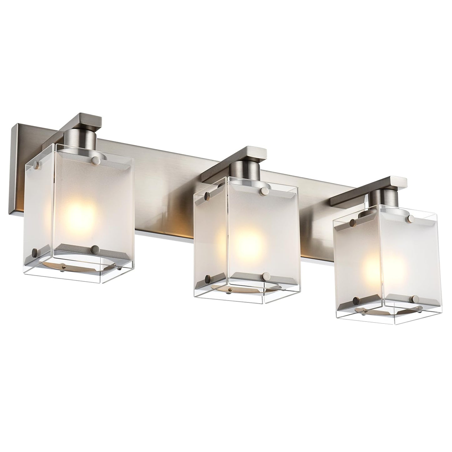 Winshen Modern 3-Lights Brushed Nickel Vanity Lights  Bathroom Light Fixture Over Mirror Wall Lighting Sconces With Frosted Glass Shades  E26 Bulb Base