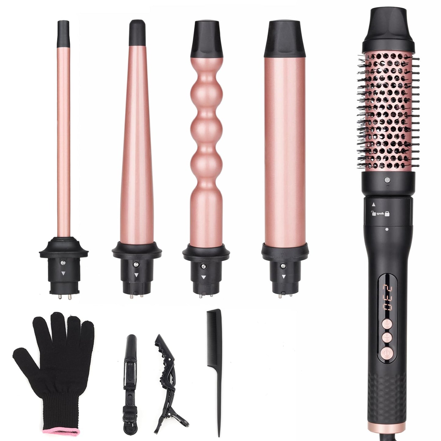 UNOBEY 5 in 1 Curling Iron Brush Set with Thermal Brush and 4 Interchangeable Ceramic Curling Wand(0.5   -1.25   ), Fast Heating