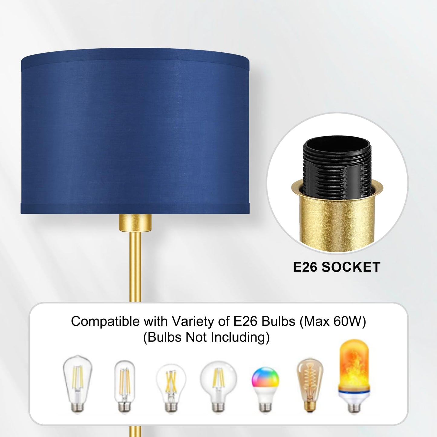 Floor Lamp Blue  Standing Lamp  58  Tall Floor Lamp With Lampshade  Foot Pedal Switch  Modern Simple Floor Lamps For Living Room/Bedroom/Den/Classroom  Gold Lamp For Boys  Gift(Without Bulb)