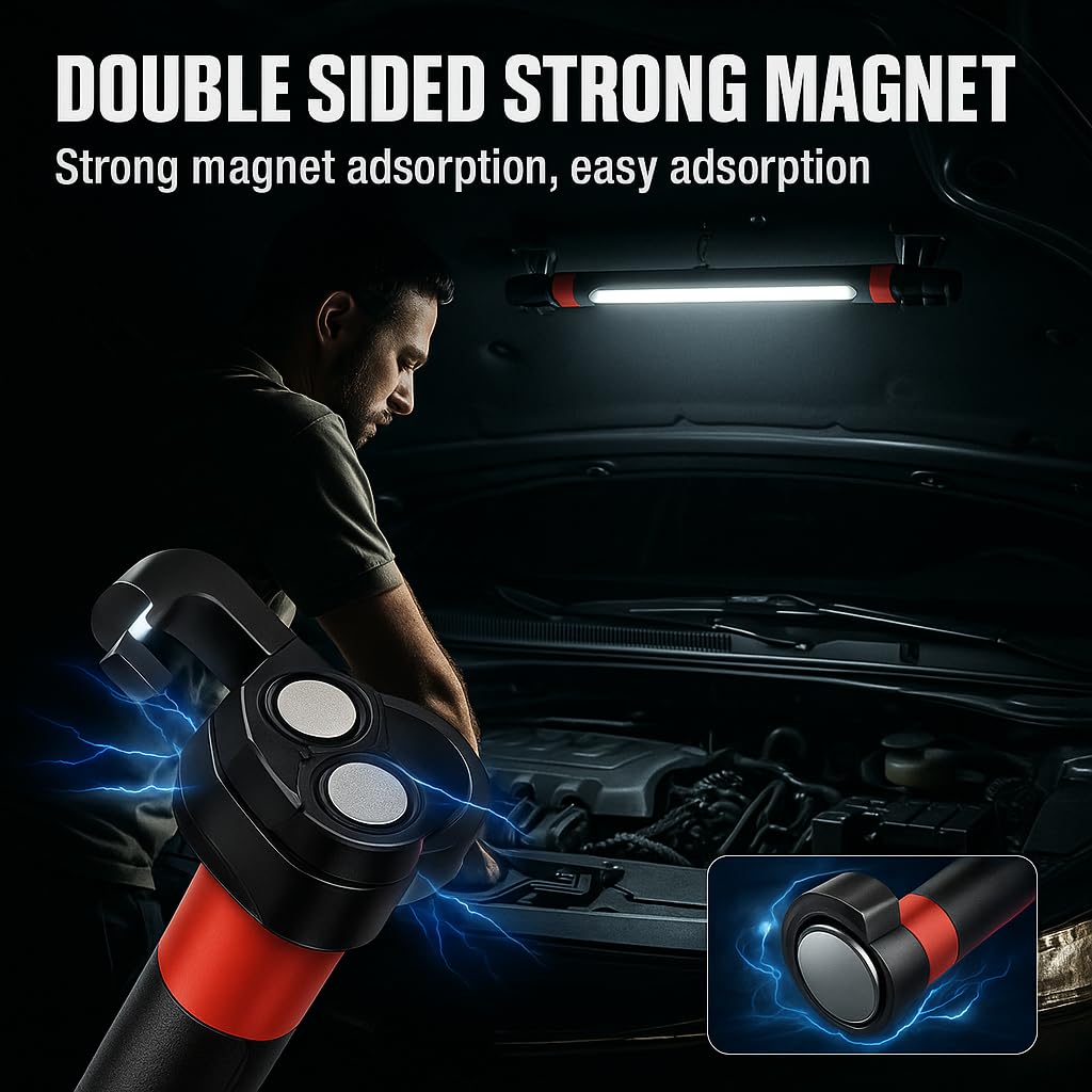 2026 Magnetic Rechargeable LED Work Light Bar, Under Hood Mechanic Light for Car Repair, Garage, Shop & Detailing, Portable Cordless Trouble Light with Strong Magnet & Hanging Hook (1 Pack)