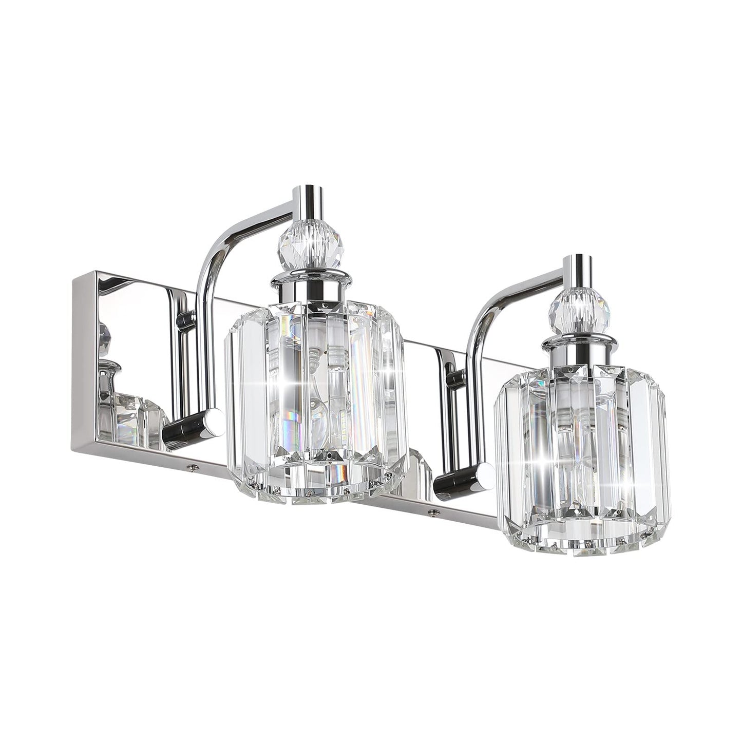 Ralbay Crystal Vanity Light - Modern Chrome 2-Light Bathroom Fixture, 15 Stainless Steel, Model 8605