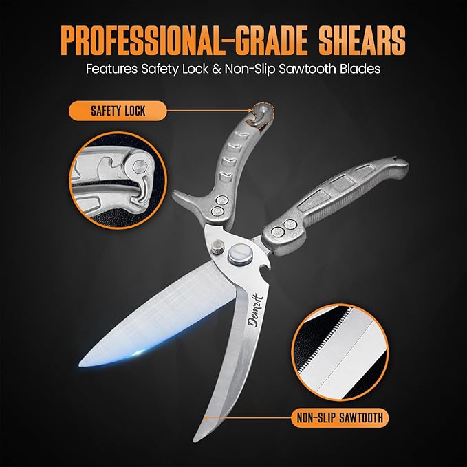 Poultry Shears, Kitchen Shears Heavy Duty for Food With Anti-Slip Handle & Safety Lock, Meat Scissors, Chicken, Lobster, Quail, Fish, Food Cutting Scissors, Bone Cutter (Ultra shears Silver)