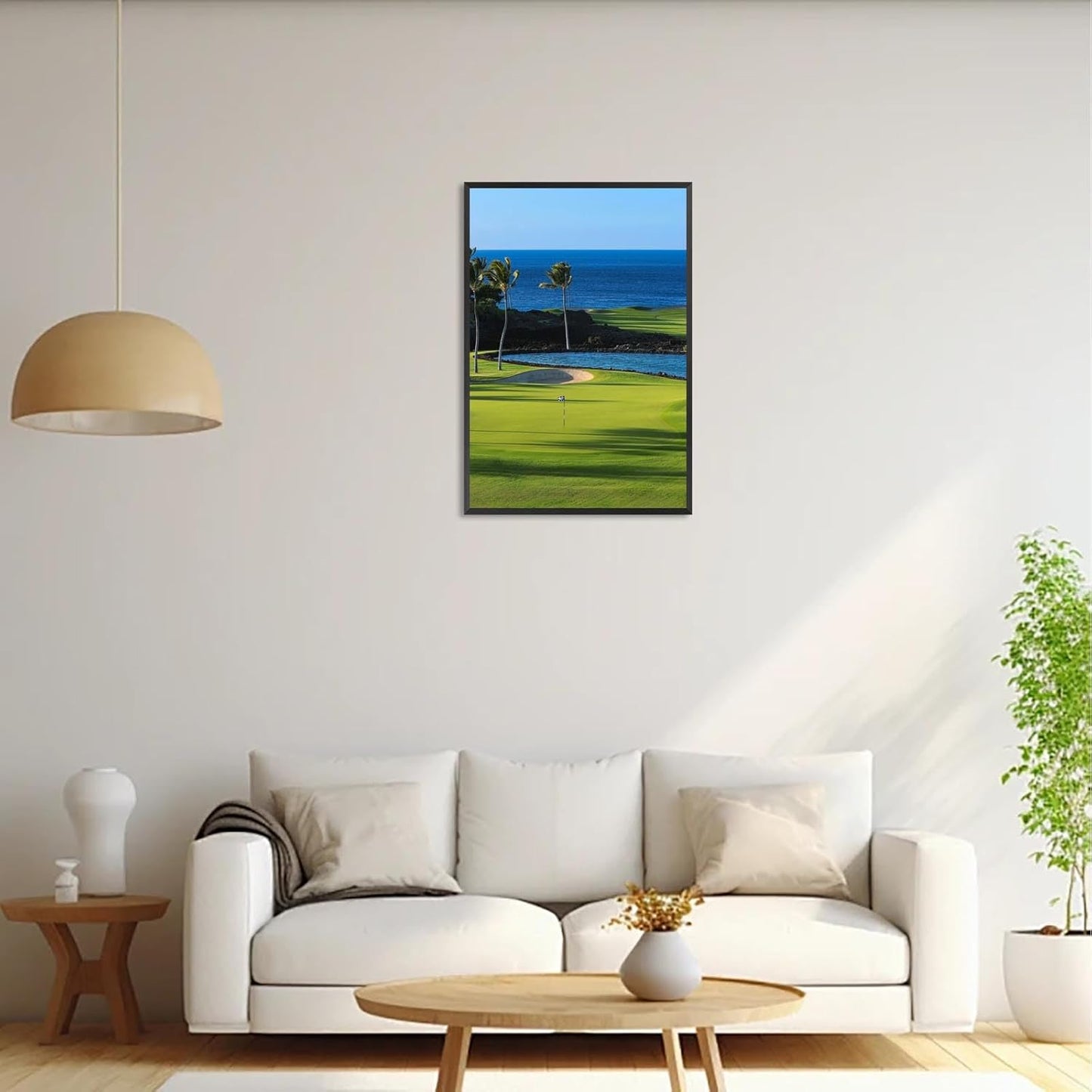 Trendy Golf Course Poster Golf Seascape Landscape Canvas Wall Art Sports Lover Aesthetic Pictures Prints Painting For Living Room Bedroom Office Wall Decor 16x24in Wframed