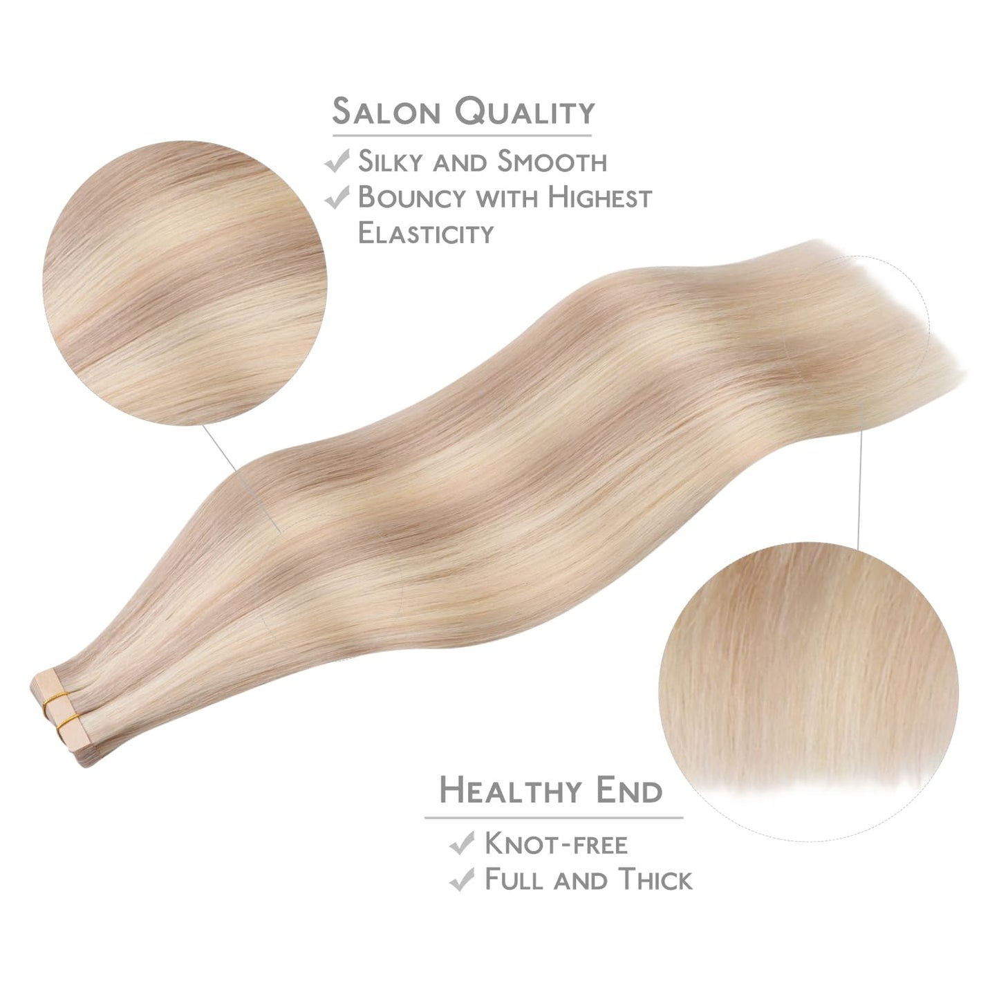 WENNALIFE Tape in Hair Extensions Human Hair, 20pcs 50g 20 inch Balayage Light Wheat Platinum Blonde Remy Hair Extensions for Wo