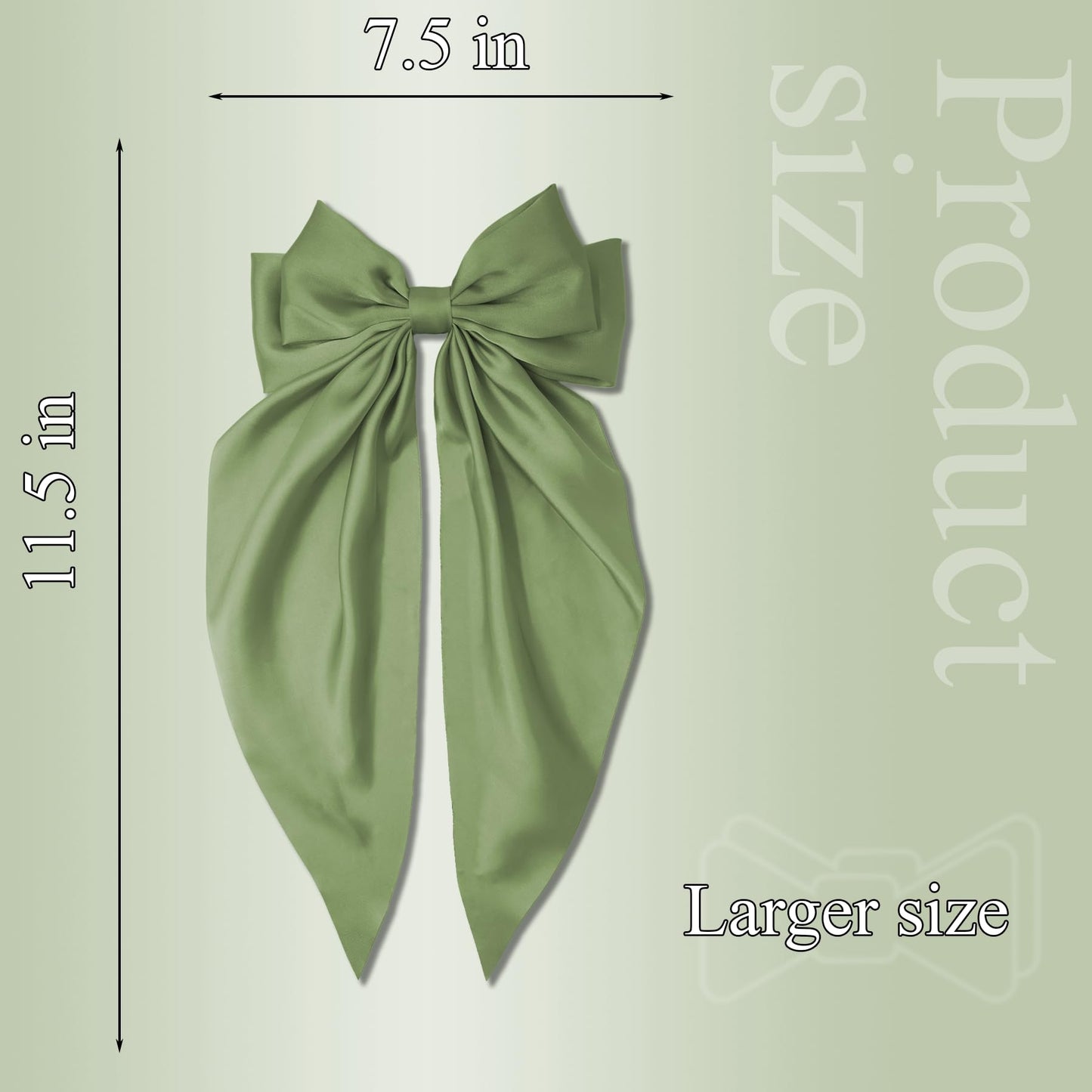 Hair Bows for Women, 2Pcs Olive Green Bow Hair Clips for Girls, Silky Satin Hair Bows Clips Long Tail, Large Hair Barrettes Cute