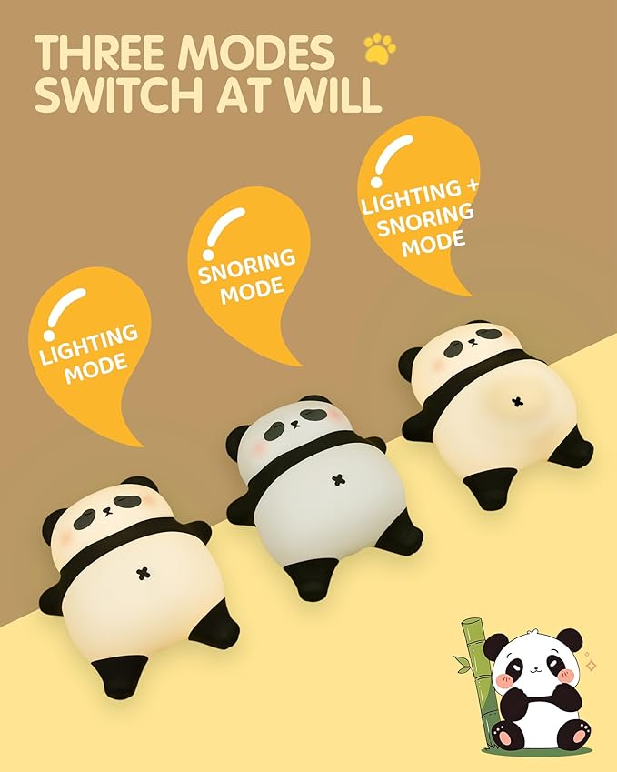 Snoring Panda Night Light for Kids, Upgraded Large Novelty Nursery Nightlight with Snoring Motion & Sound, Rechargeable Cute Night Light for Baby, Bedroom, Breastfeeding, Gifts for Girls & Boys