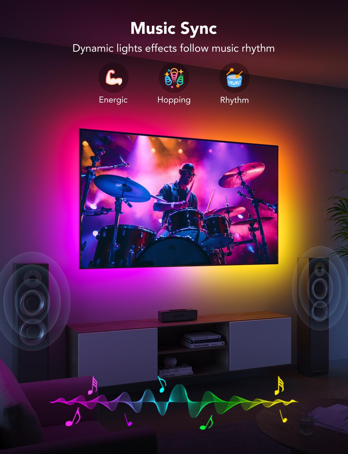 Govee Rgbic Smart Led Backlight Strip For 40-50 Inch Tvs, Music Sync, Wi-Fi & Bluetooth, Multicolor, H6167