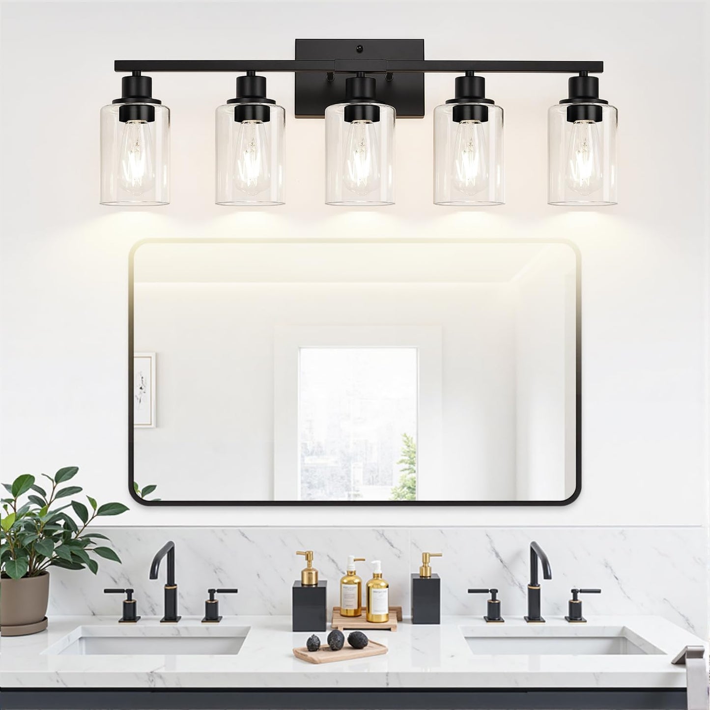5-Light Bathroom Light Fixtures  Matte Black Modern Vanity Lights With Clear Glass Shades  Bathroom Vanity Light For Mirror Living Room Cabinet Bedroom Porch