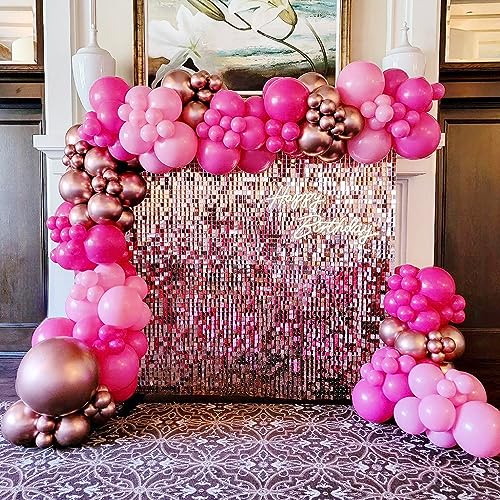 COKAOBE Pink Balloons Garlands Arch Kit, 124pcs Hot Pink Pastel Pink Metallic Magenta Latex Balloons for Wedding Engagemen...
