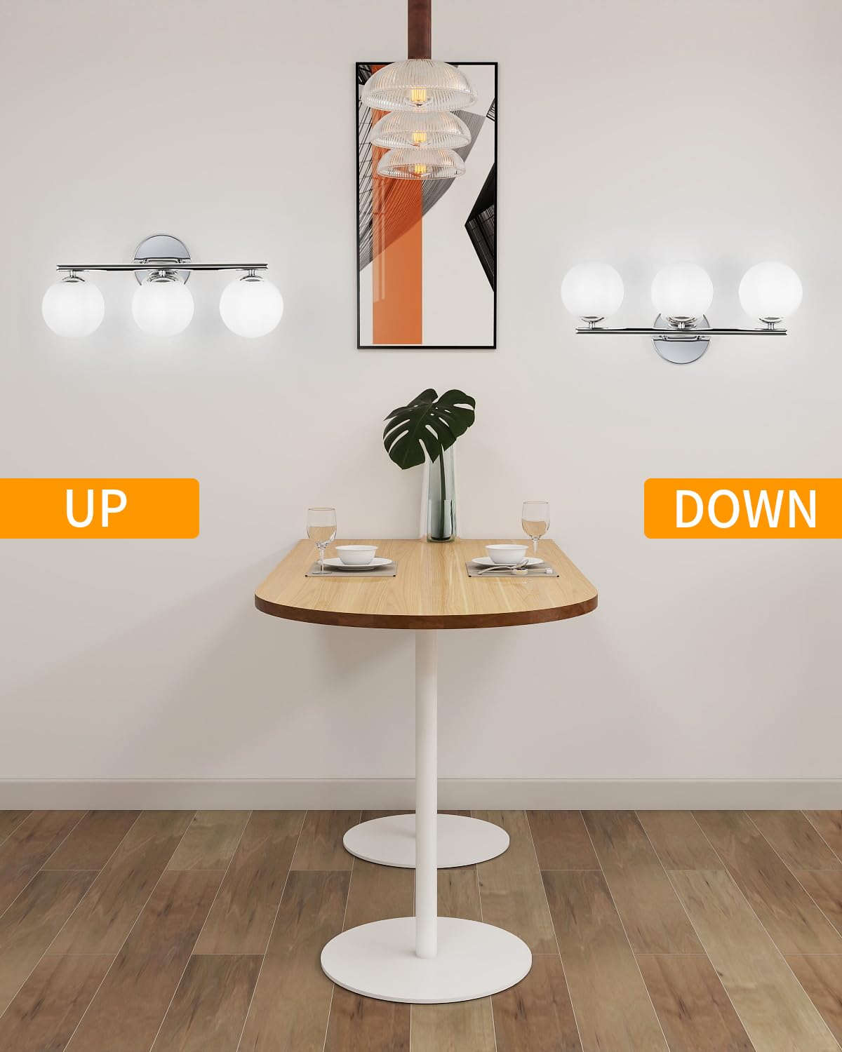 Foucasal Globe Bathroom Light Fixtures Chrome Vanity Light With Plastic Milk White Globe Shades 11.81 Inch Wall Sconce Lighting Over Mirror  3-Light Vanity Lights For Bathroom Hallway Living Room