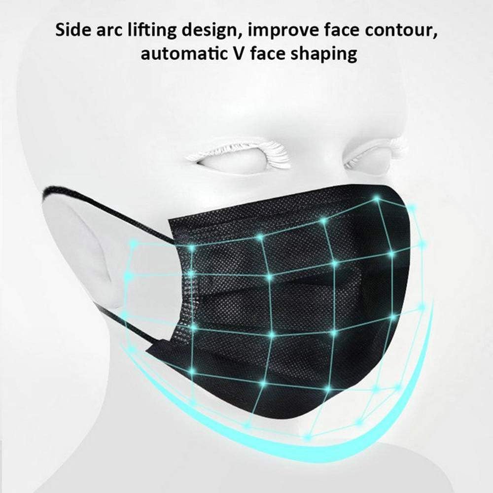 100 Pack Medical Grade Black Disposable Face Masks-Protective 3 Ply Face Mask for Adults, Comfortable,Soft, Breathable