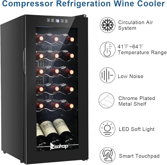 Winado 18 Bottle Compressor Wine Cooler Refrigerator w/Adjustable Temperature, Freestanding Compact Mini Wine Fridge with Digital Control & Removable Shelves