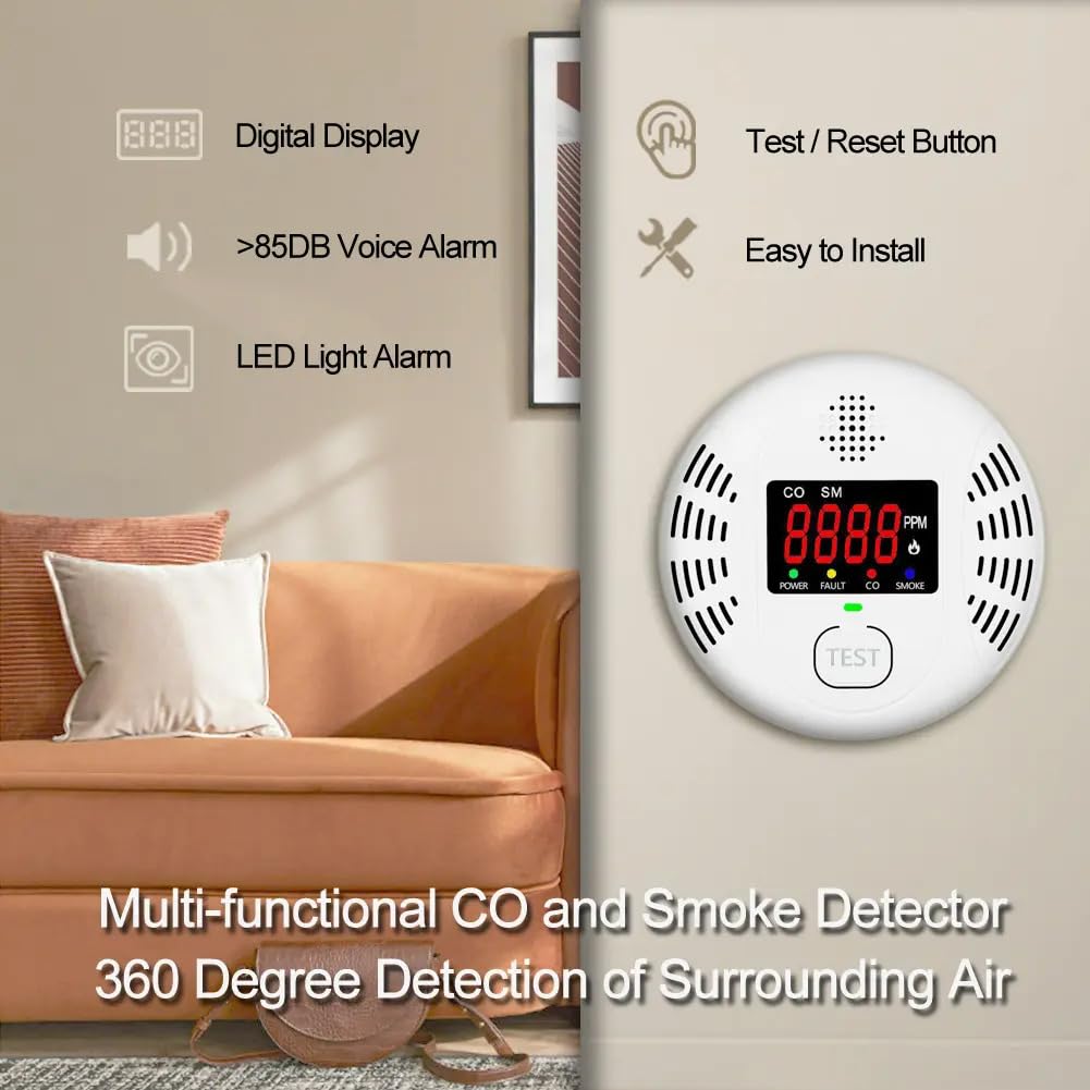 High Definition Color Screen Detector LCD Powered by Carbon Monoxide Detector and Smoke Alarm Battery (excluding Battery) (Large Screen, 4Pack-CO&Smoke)