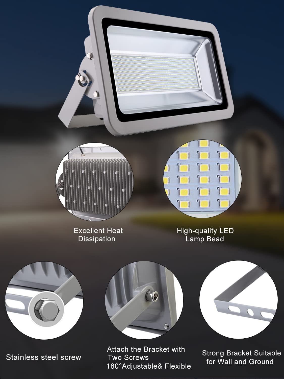 Viugreum 500W LED Flood Light, Waterproof IP65, 40000LM, Daylight White, Model DD0010910