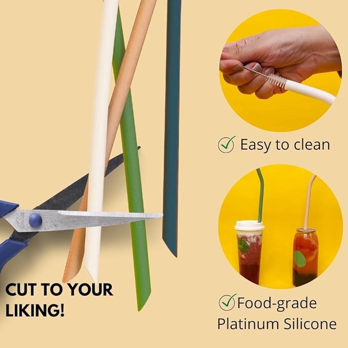 purifyou Essentials Bundle: Reusable produce bags (Set of 9) and extra-long silicone straws with case (Set of 4) – perfect for groceries, beach trips, and drinks.