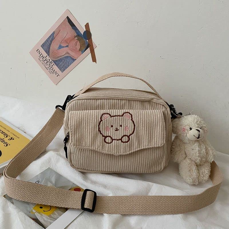 AWXZOM small cute Corduroy Crossbody bag min Kawaii Purse small Kawaii Crossbody Bag (Beige)