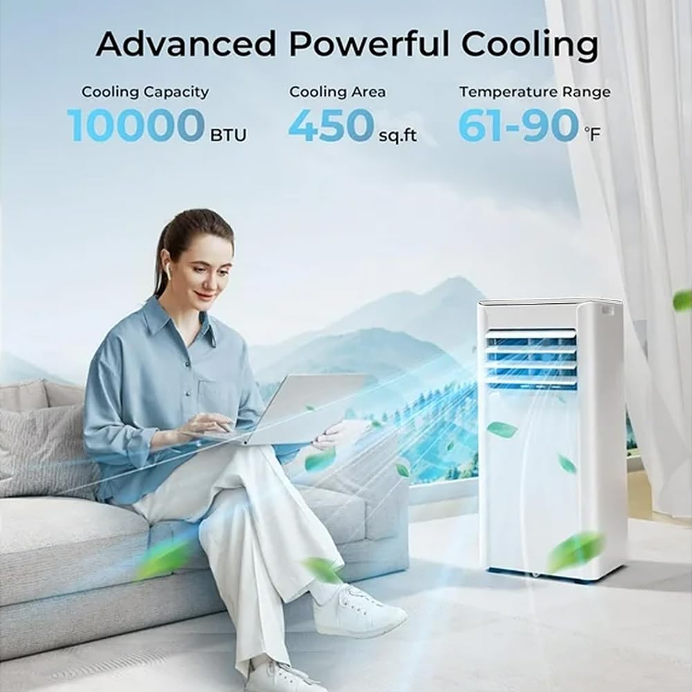 Electactic Portable Air Conditioner 10000 Btu (Ashrae), 3-In-1 Mode Ac Cools Up To 450 Sq. Ft., Led Display & Remote Control, 24