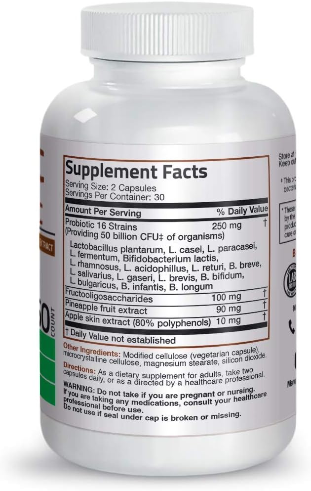 Probiotic 50 Billion CFU + Prebiotic with Apple Polyphenols & Pineapple Fruit Extract + Vitamin B Complex Sustained Release