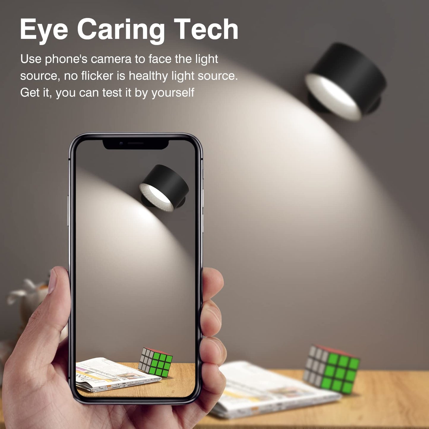 AKSDA Led Wall Sconces, Battery Operated, USB Charging, 3 Color Temperatures, 3 Brightness Levels, Black, Model Rblack2