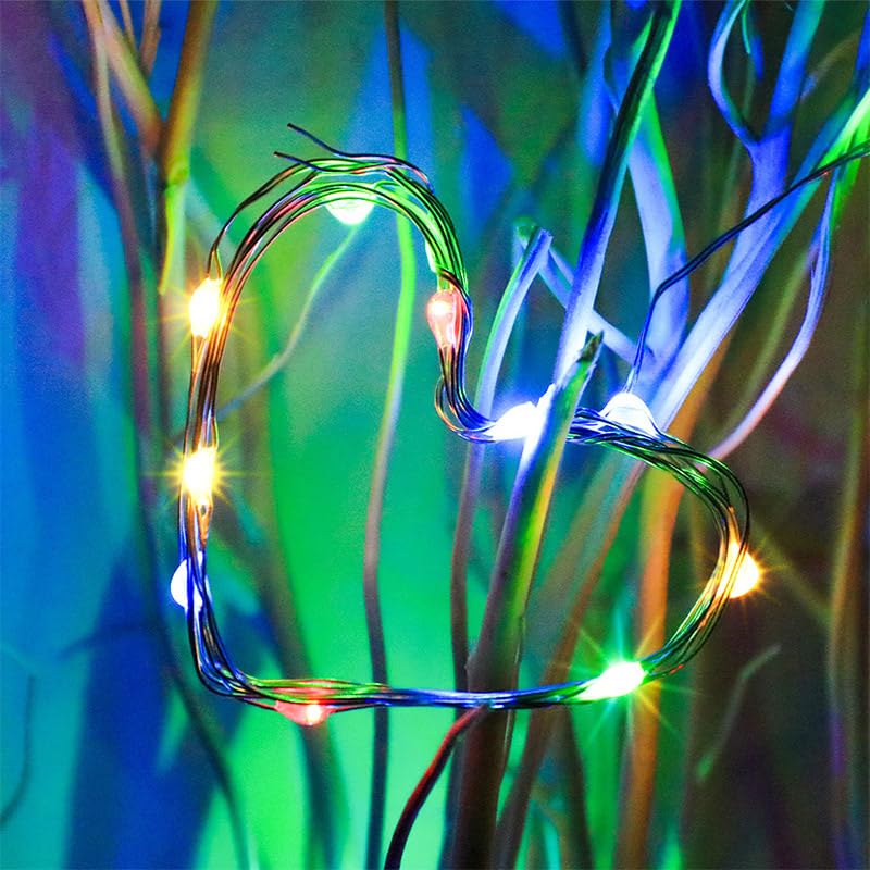 BXROIU Fairy Lights, 50 LEDs, 5M Silver Wire, 8 Modes, Battery Operated, Remote Control, Multicolor