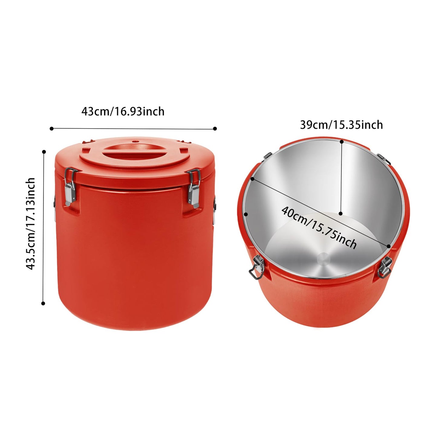 Commercial Insulated Food Container, 53QT/13.2Gal Insulated Soup Container Bucket Commercial Food Warmer Insulation Barrel for Hot or Cold Food for Restaurant, Canteen, Home (Red)