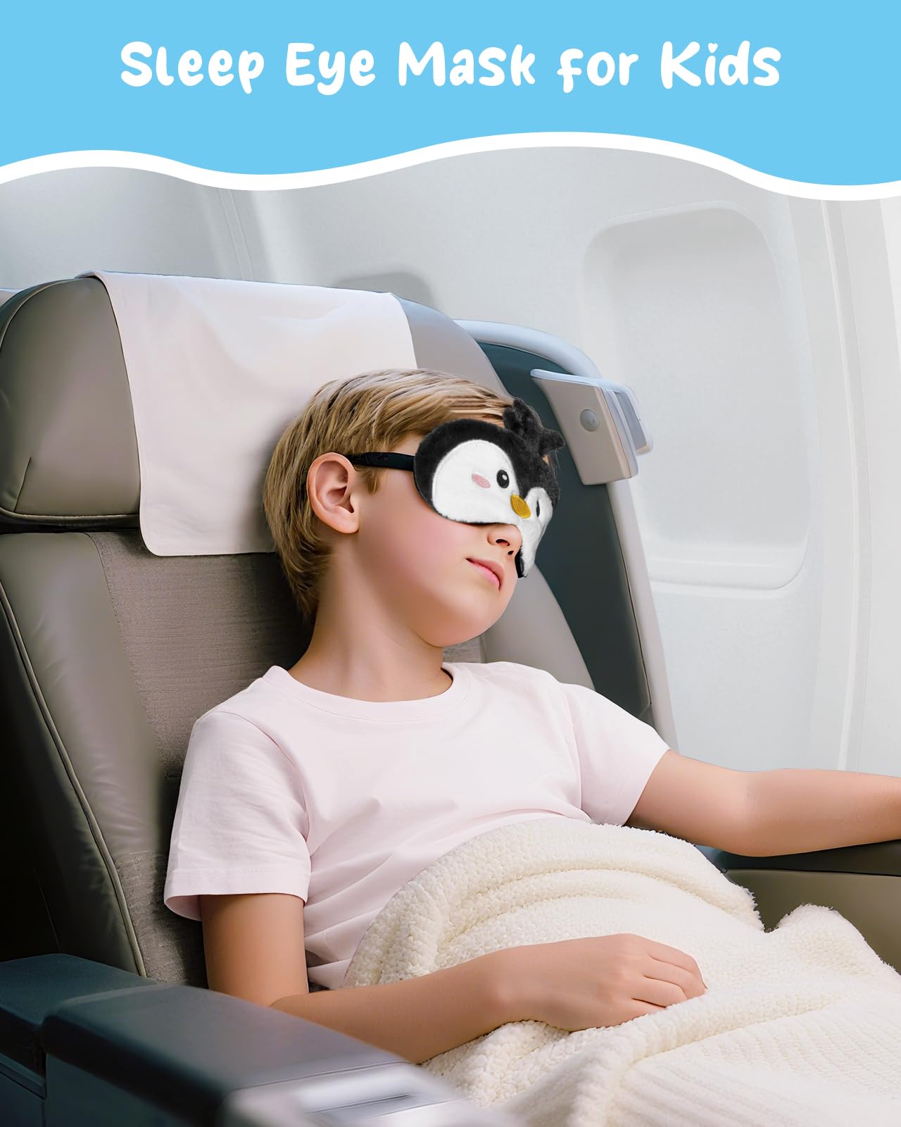 Miss Adola Sleep Mask for Kids - Valentines Gift for Kids Cute Plush Fuffy Sleeping Eye Cover Kawaii Soft Eyeshade Animal Eye Blindfold for Girls Boys Teens with Adjustable Strap, Penguin
