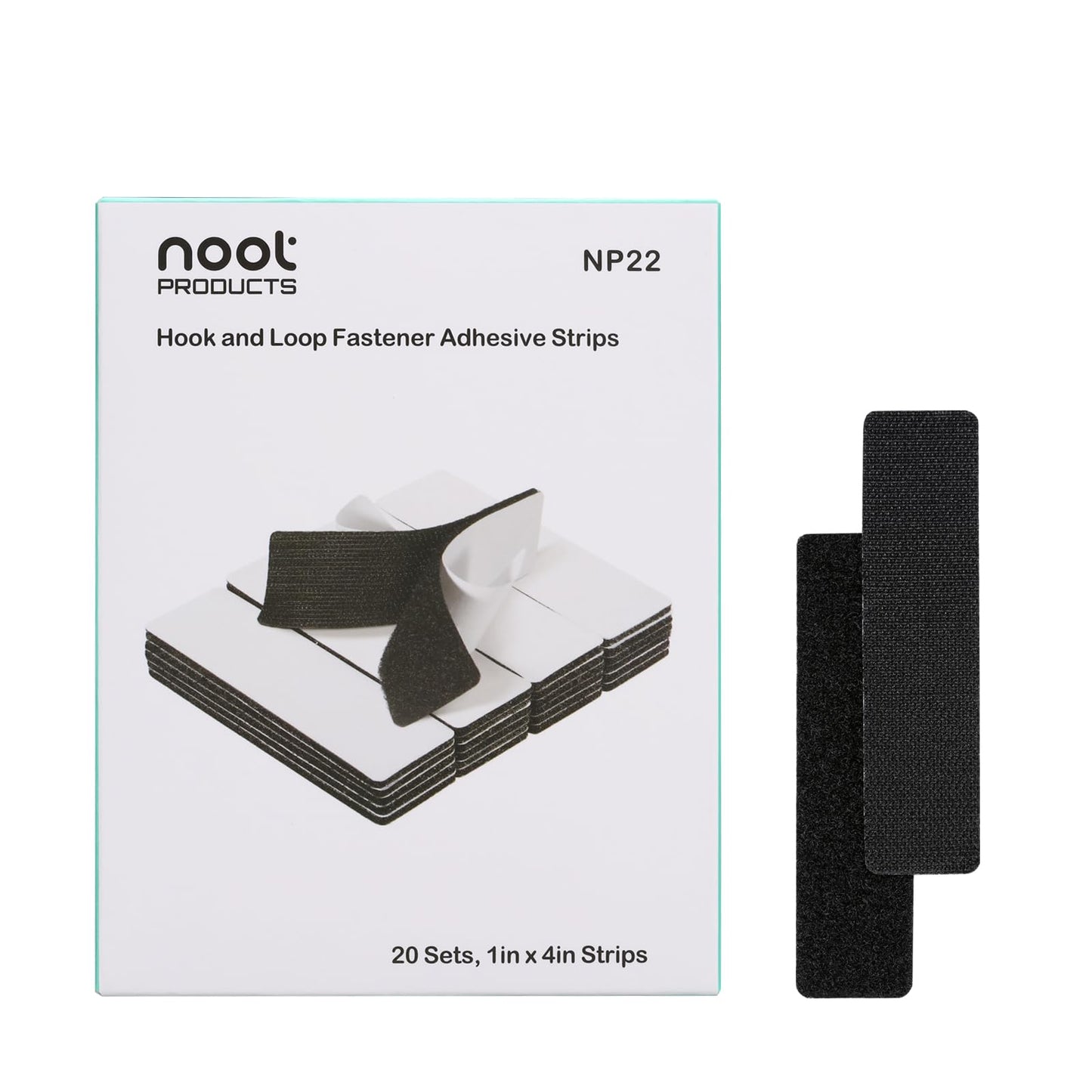 noot products 20 Sets 1x4 Inch Hook and Loop Fastener Strips with Adhesive Heavy Duty Double Sided Sticky Picture Hanging Wall Mounting Tape for Home and Office Use, Black
