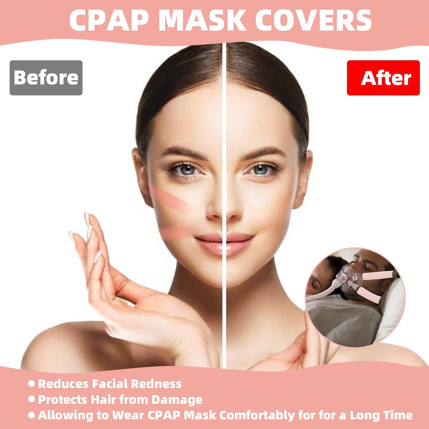 8 PCS Satin CPAP Strap Covers, Comfortable CPAP Mask Strap Covers, Silky CPAP Hair Protector to Fit Airfit f20 Headgear, Anti Wrinkle CPAP Mask Cushions for Reducing Red Marks (Pink)