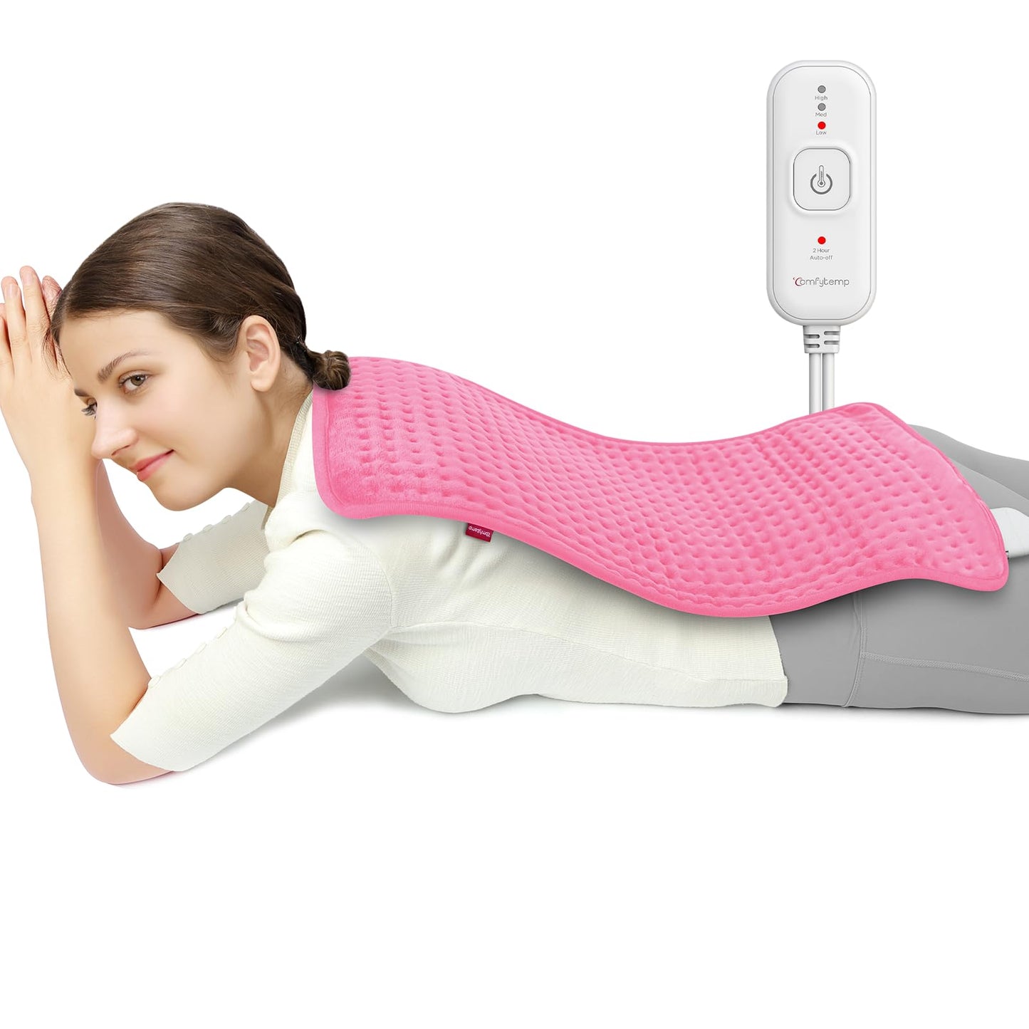 Comfytemp Heating Pad for Back Pain Relief - Electric Heating Pad for Period Cramps, Moist/Dry Heat, Birthday Gifts for Mom, 3 Heat Settings, 2H Auto Off, Machine Washable (12" x24", Pink)