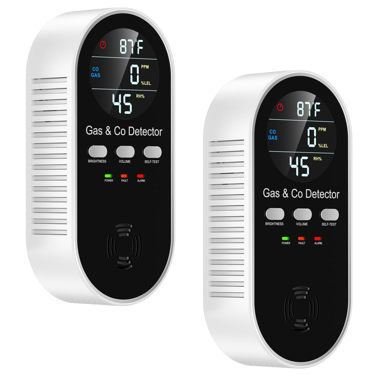 5 in 1 Carbon Monoxide Detectors Plug in with Temperature Humidity Sensor Built in Battery Backup, Natural Gas Leak Detector with Clear LED Display Sound & Light Warning for Home/Hotel, 2Pcs, Black.