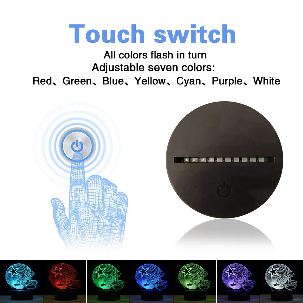 Titiskin 3D Illusion Led Night Light - Touch Switch Usb Table Lamp, 7 Colors, Baseball Helmet Design