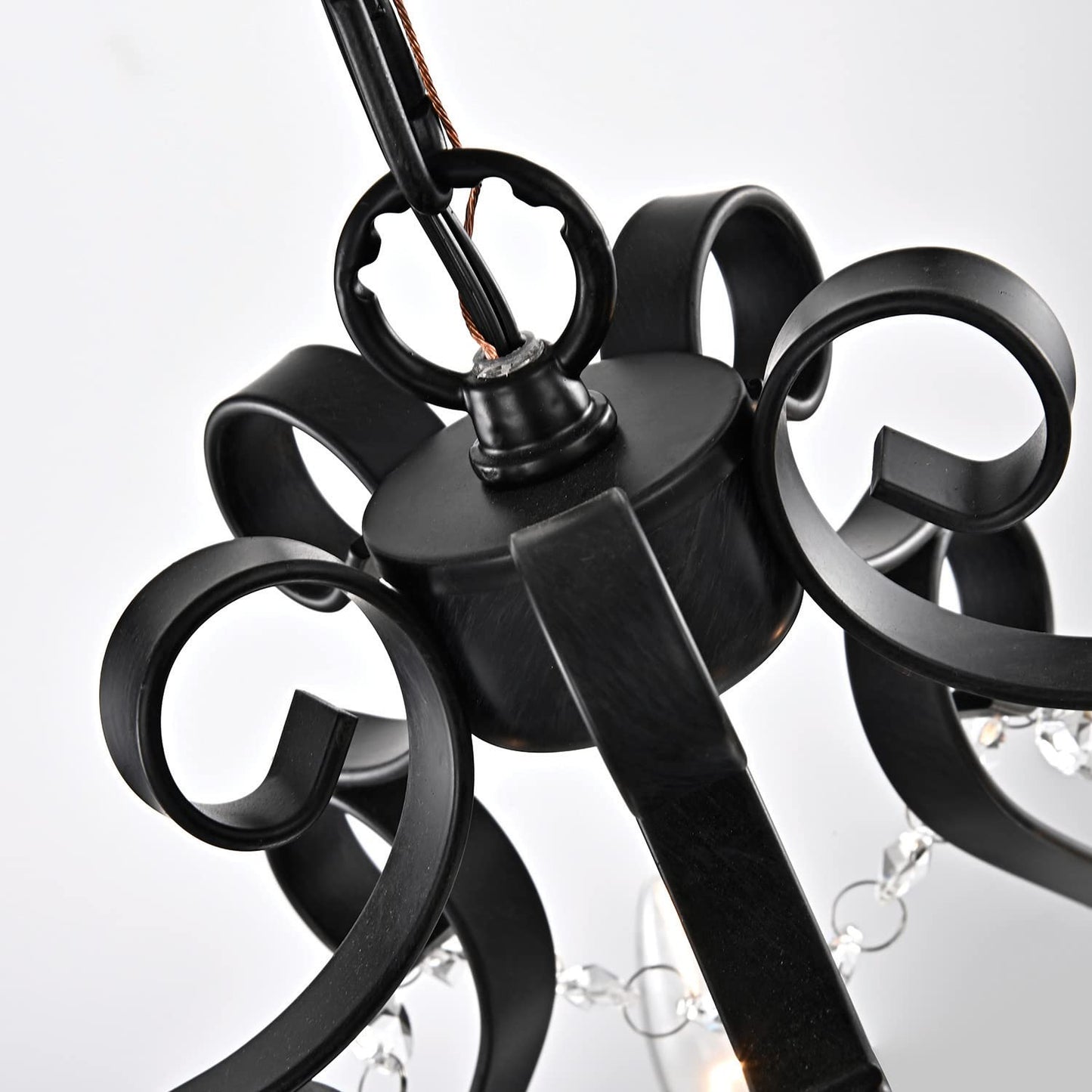 Edvivi Amorette Crystal Chandelier 5 Lights, Black Metal, Teardrop Crystals, Adjustable Ceiling Light For Foyer, Dining Room, Bedroom