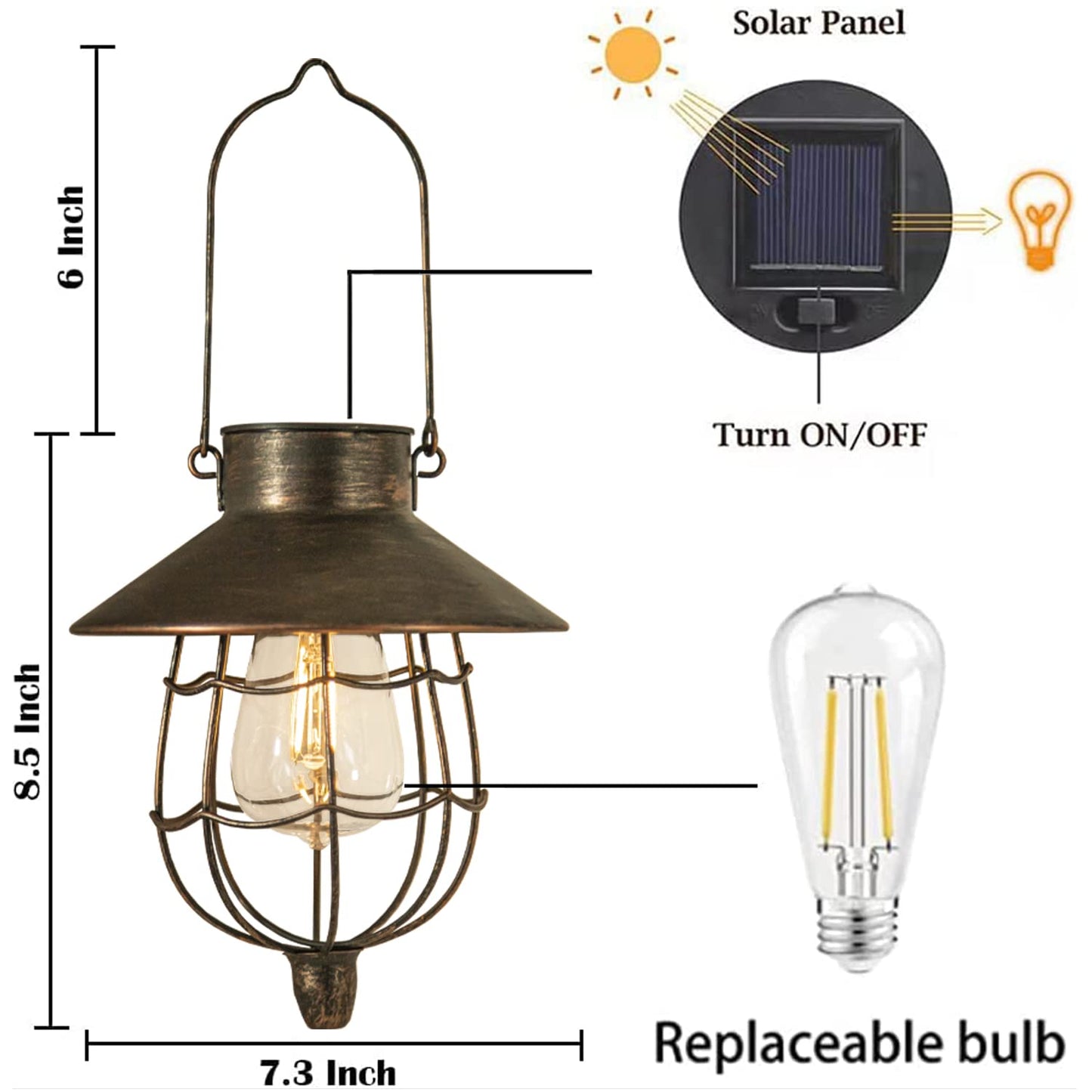 YAKii Solar Lanterns 6 Pack - Waterproof Metal Lamps, Warm White Light, Antique Copper