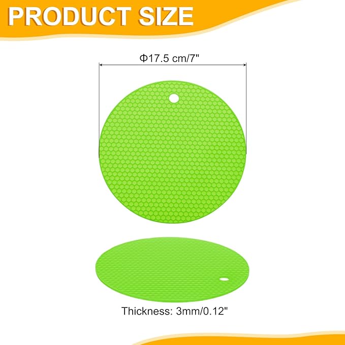 uxcell 3pcs Silicone Jar Opener Pads, 17.5cm/7" Texture Can Opener Multipurpose Round Bottle Lid Opener Non-Slip Coasters for Weak Hands Seniors Children, Green