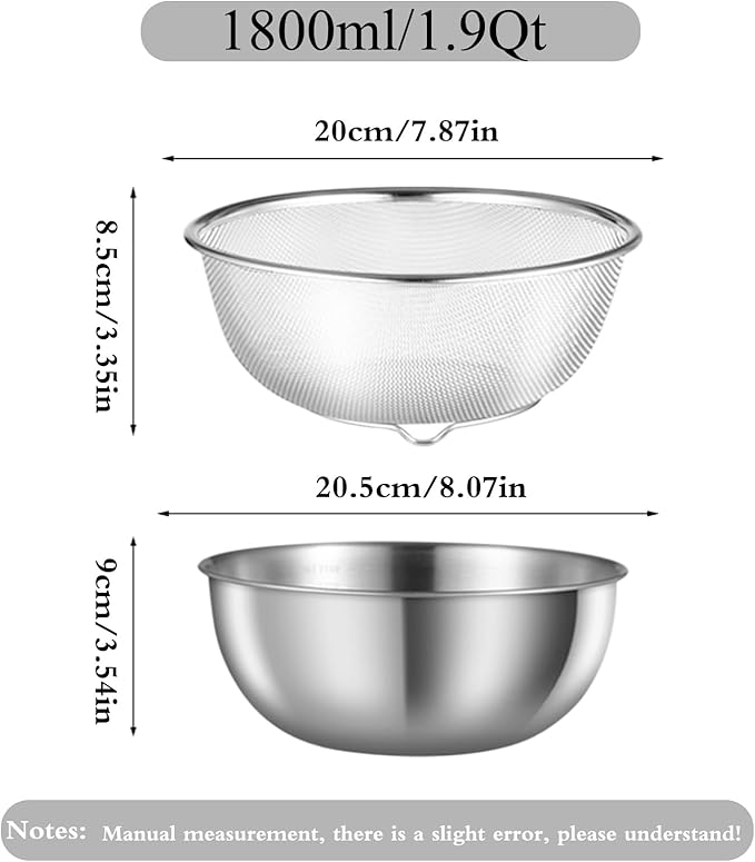 Thickened Stainless Steel Drainage Basket Set Kitchen Multifunctional Rustproof Strainer Durable Oil Drainage Dishwashing Basket(7.87inch)
