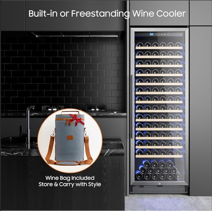 24 Inch Wine Cooler, Wine fridge Freestanding or Built-In with Door Lock, Suitable for Mixed 158 Bottles Sizes, Low Noise Operation (14.37cu.ft)