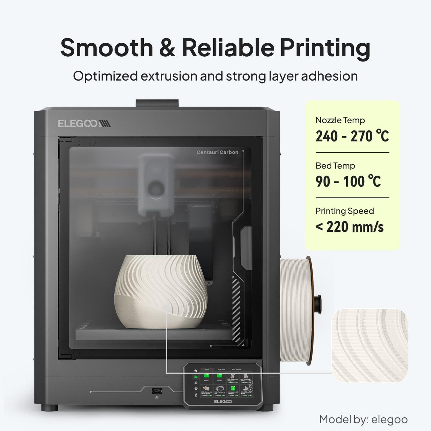 ELEGOO ASA Filament 1.75mm Black 1KG, UV & Weather Resistant 3D Printer Filament for Outdoor Functional Parts, High Impact Strength Engineering Grad 1kg Spool (2.2lbs) Fit for FDM Printers