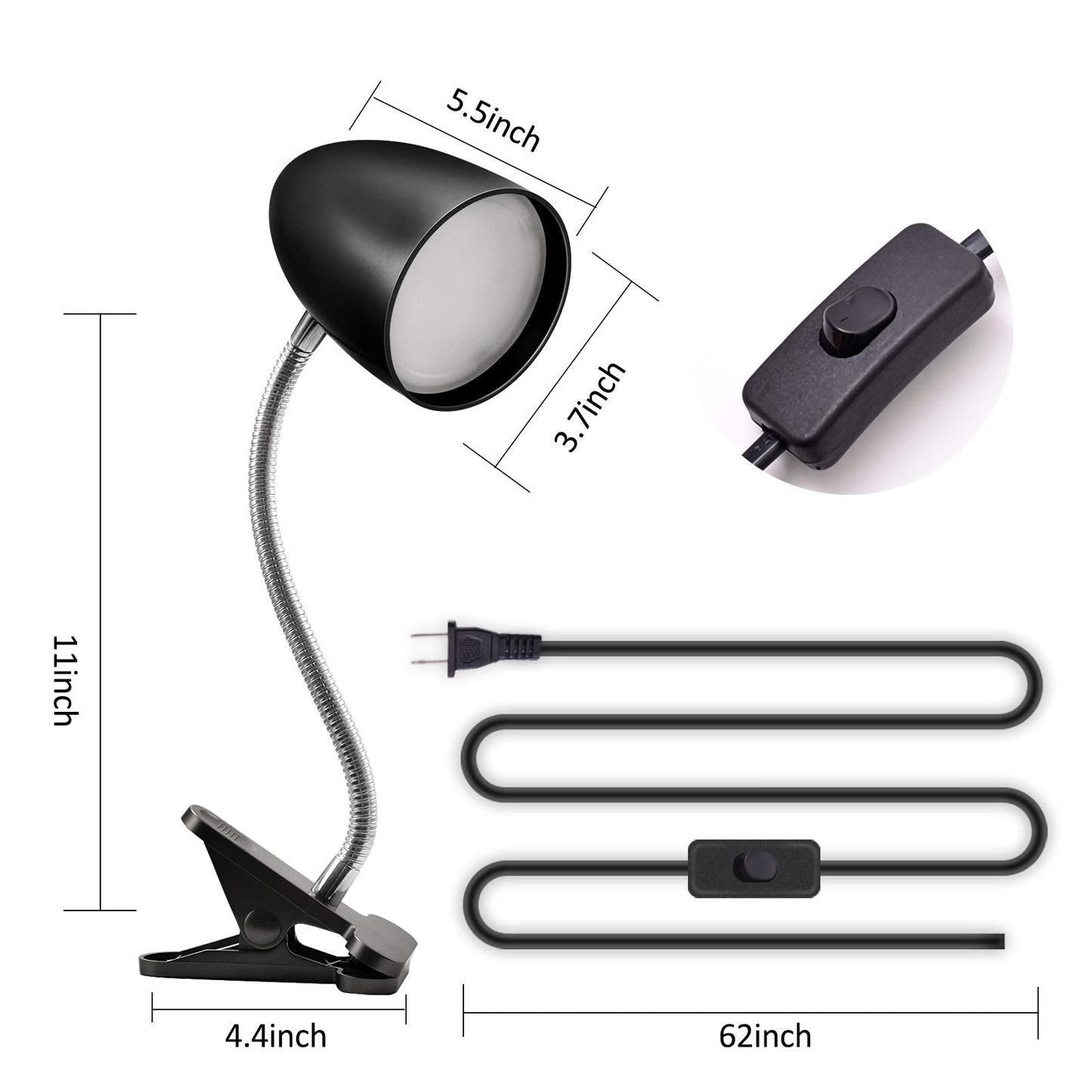 Energetic Lighting Clip on Reading Light, 3.5W 240 LM, ETL Listed, Black, Model MTSL1001BHB, Eye Protection, Non-Dimmable