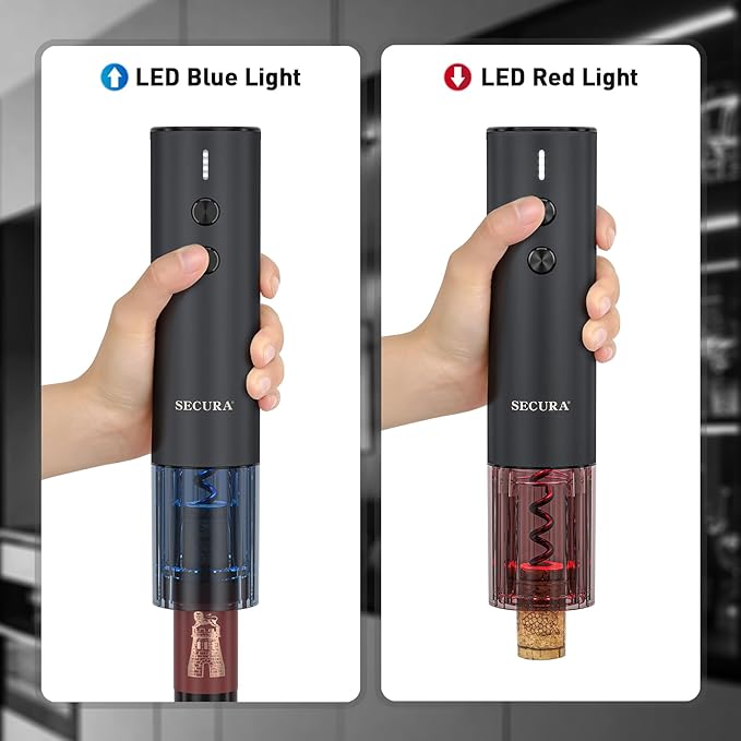 Secura Stainless Steel Electric Wine Opener, Rechargeable Automatic Wine Bottle Opener with Foil Cutter & Charging Cable, Reusable Corkscrew Wine Opener Electric for Home Party Bar Outdoor, Black