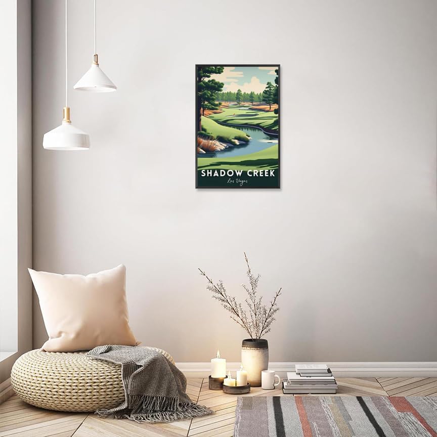 Retro Golf Course Poster Shadow Creek Court Travel Canvas Wall Art Golf Sports Lover Pictures Prints Painting For Living Room Bedroom Office Wall Decor 16x24in Wframed